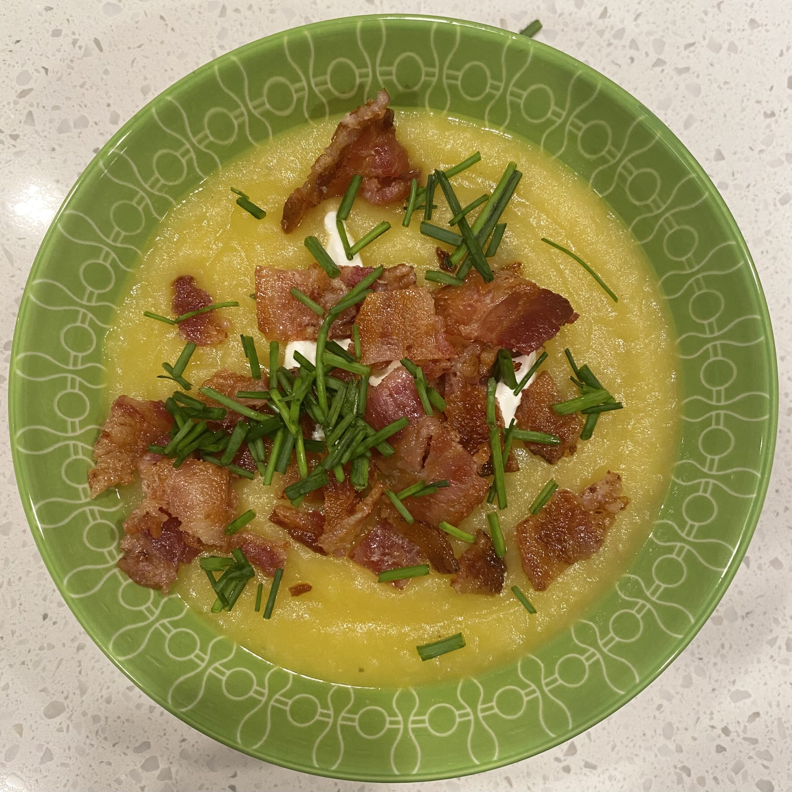 Bowl of potato leek soup